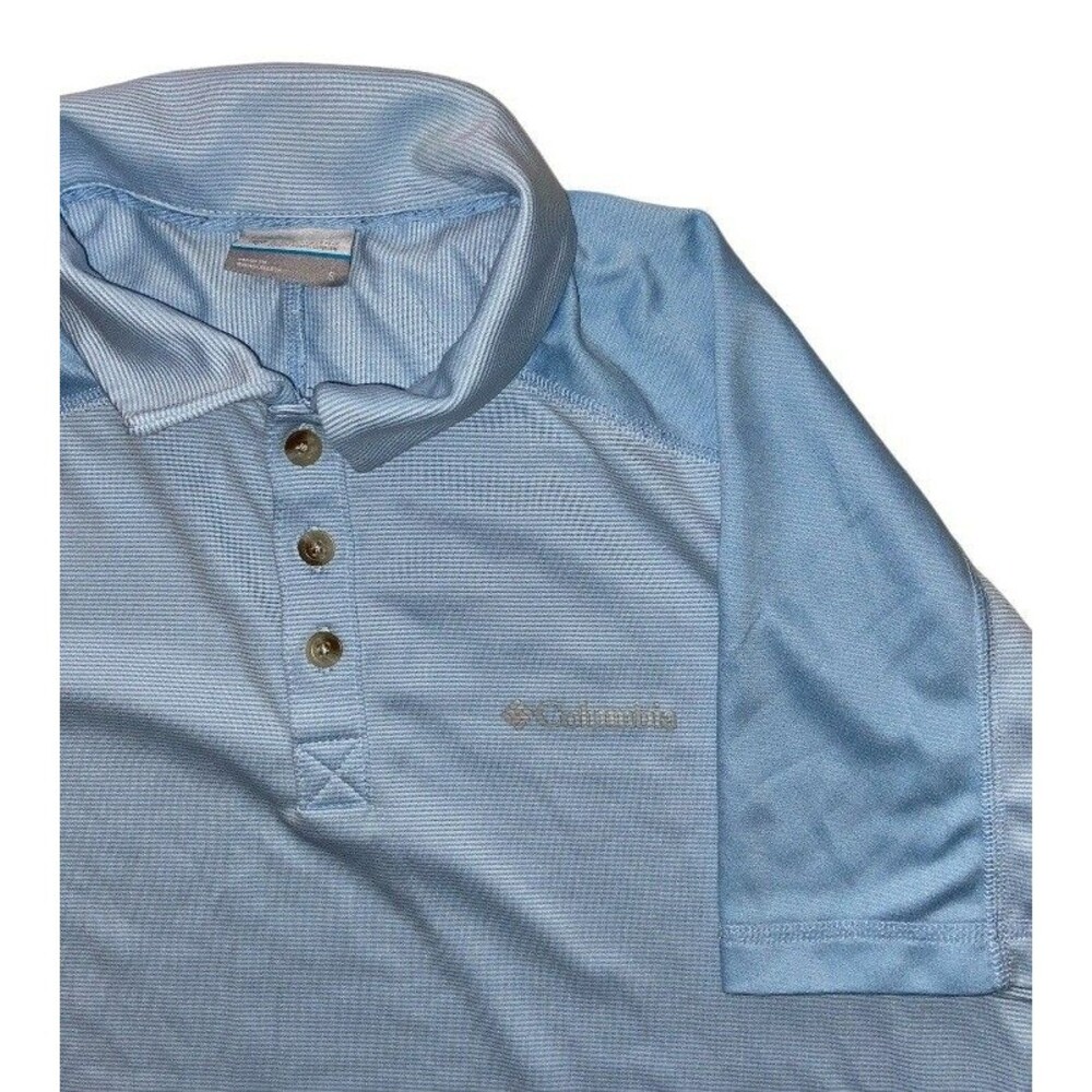 Columbia Polo Shirt Men's Small Striped Blue Fishing Hiking Outdoor Active